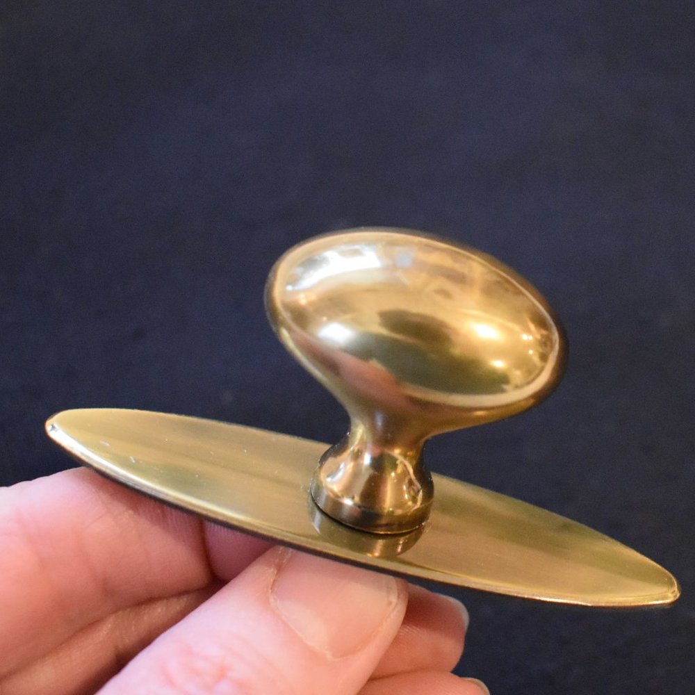 Midcentury Solid Brass Drawer Knobs with Plates set of 8 -vintage hardware
